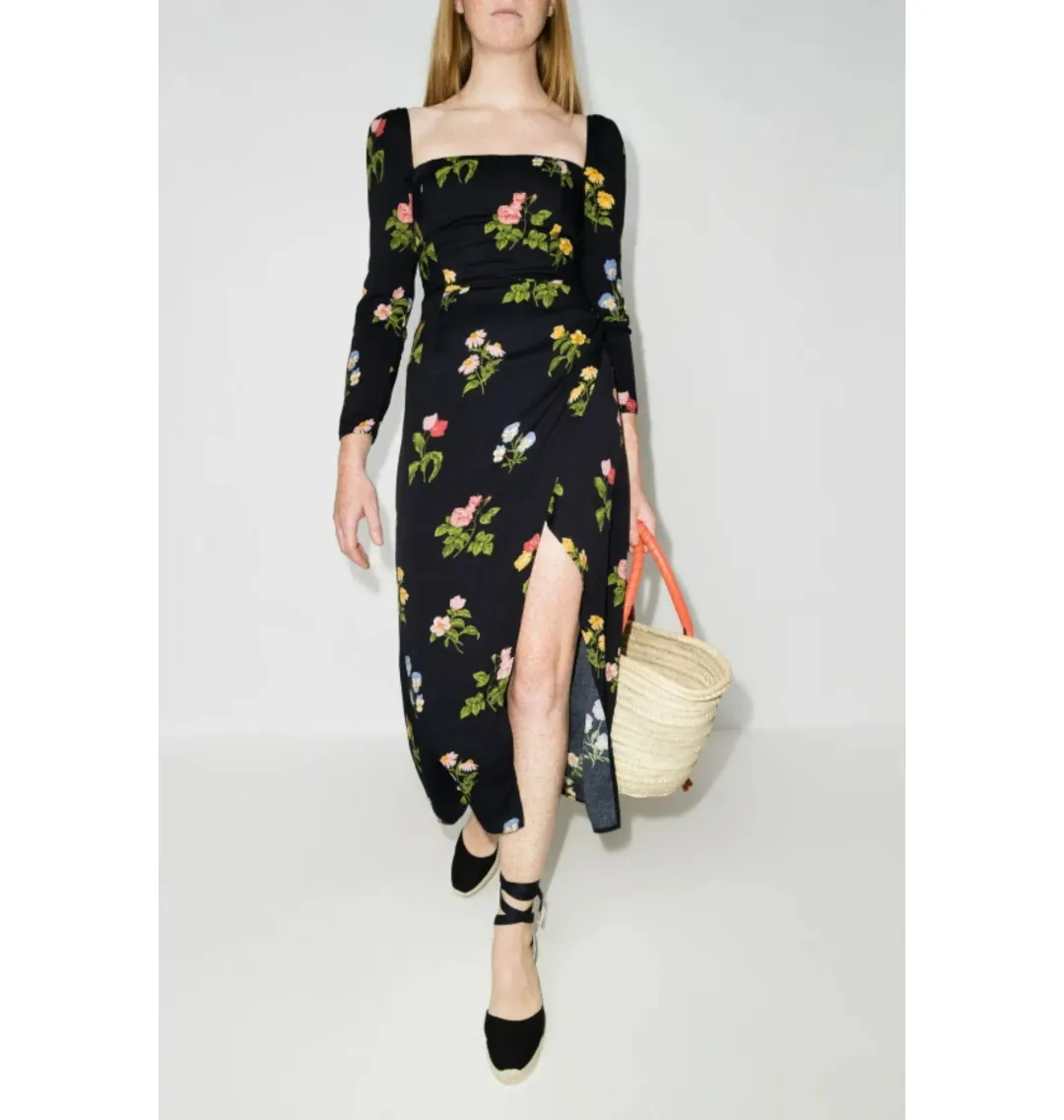 Reformation Hilda Dress Black Floral Size UK 8 for rent on The Volte - main image