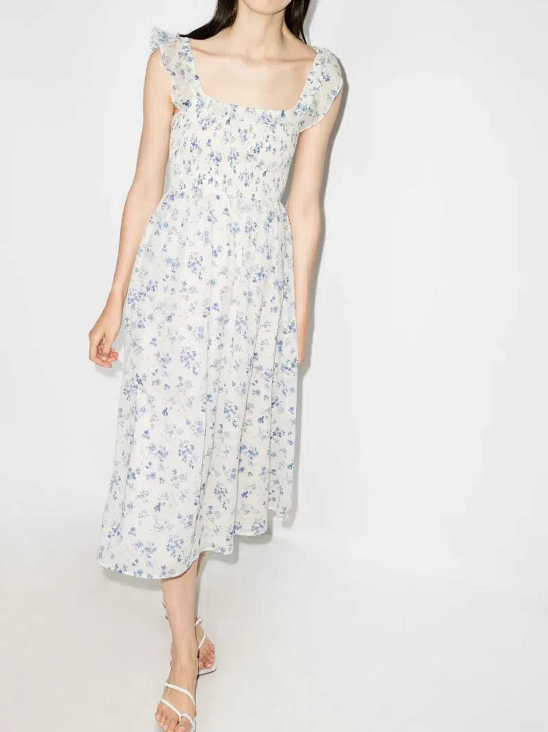 Reformation Noreen Midi Dress Blue Floral Size S / UK 8 for rent on The Volte - main image