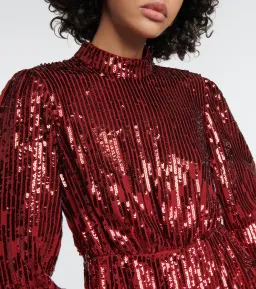 Rixo Samantha Mini Dress Burgundy Sequin Size L / UK 12 for rent on The Volte - image 2