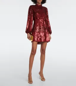 Rixo Samantha Mini Dress Burgundy Sequin Size L / UK 12 for rent on The Volte - image 1
