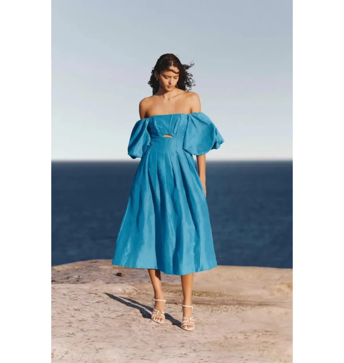 Aje Eugenie Midi Dress Azure Blue Size UK 10 for rent on The Volte - main image