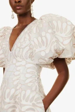 Aje Botanical Applique Puff Sleeve Midi Dress Ivory/Ecru Size UK 10 for rent on The Volte - image 4