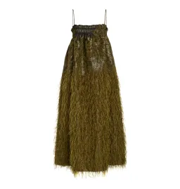 Ganni Feather Jacquard Midi Dress in Green Size UK 8 for rent on The Volte - image 3