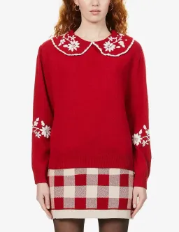 Rixo Lula Embroidered Wool Sweater Red Size S / UK 10 for rent on The Volte - image 2