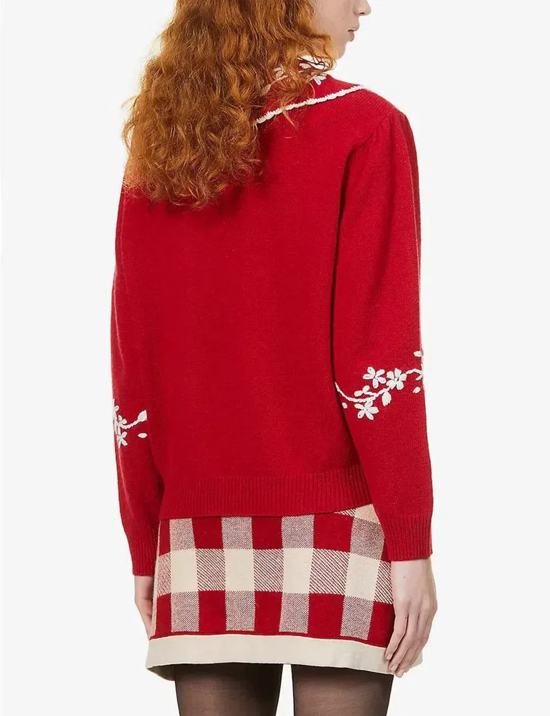 Rixo Lula Embroidered Wool Sweater Red Size S / UK 10 for rent on The Volte - main image