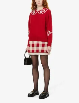 Rixo Lula Embroidered Wool Sweater Red Size S / UK 10 for rent on The Volte - image 1