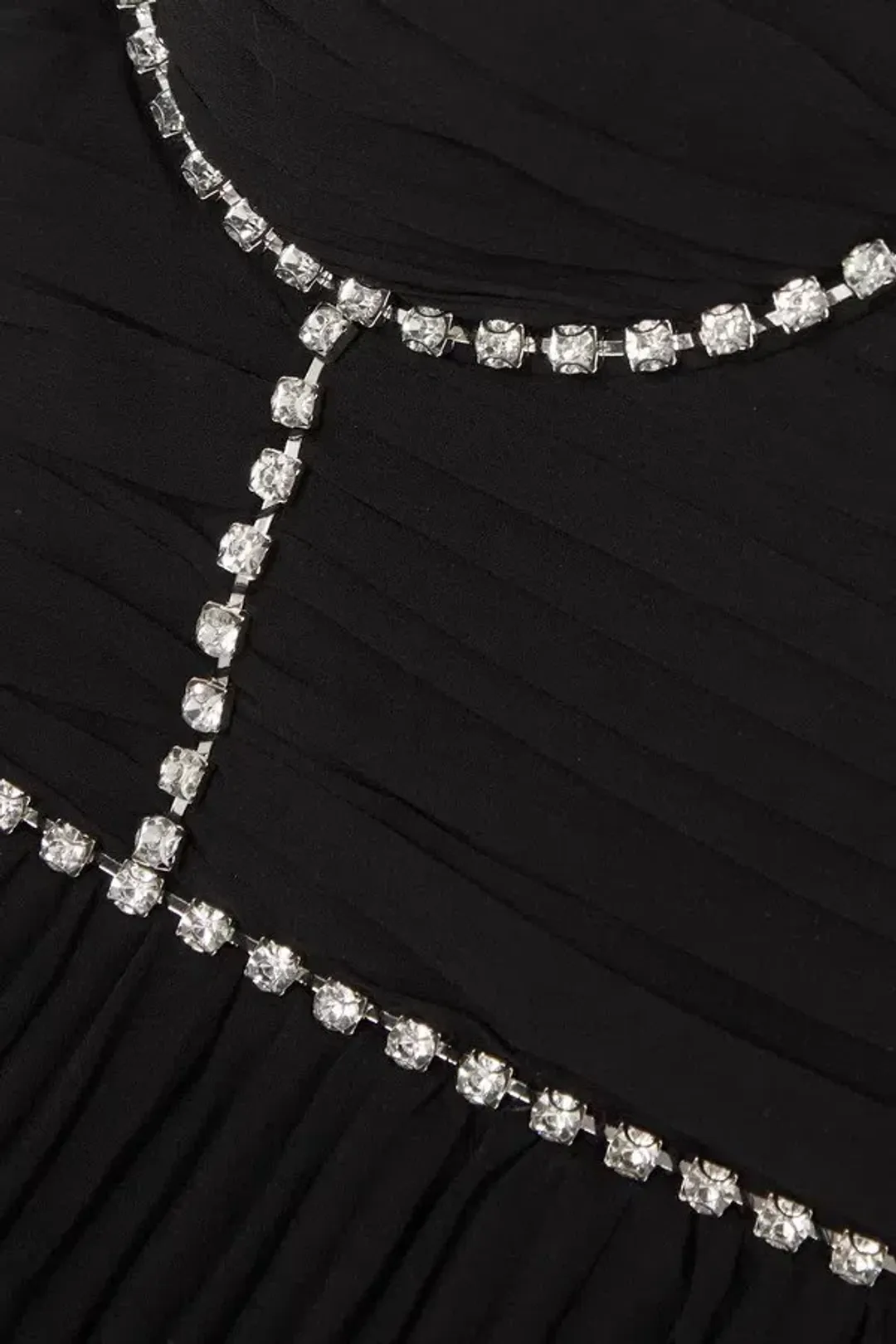 Self Portrait Diamante Embellished Tiered Chiffon Midi Dress Black Size 12 for rent on The Volte - main image