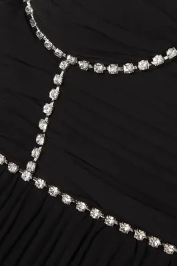 Self Portrait Diamante Embellished Tiered Chiffon Midi Dress Black Size 12 for rent on The Volte - image 4