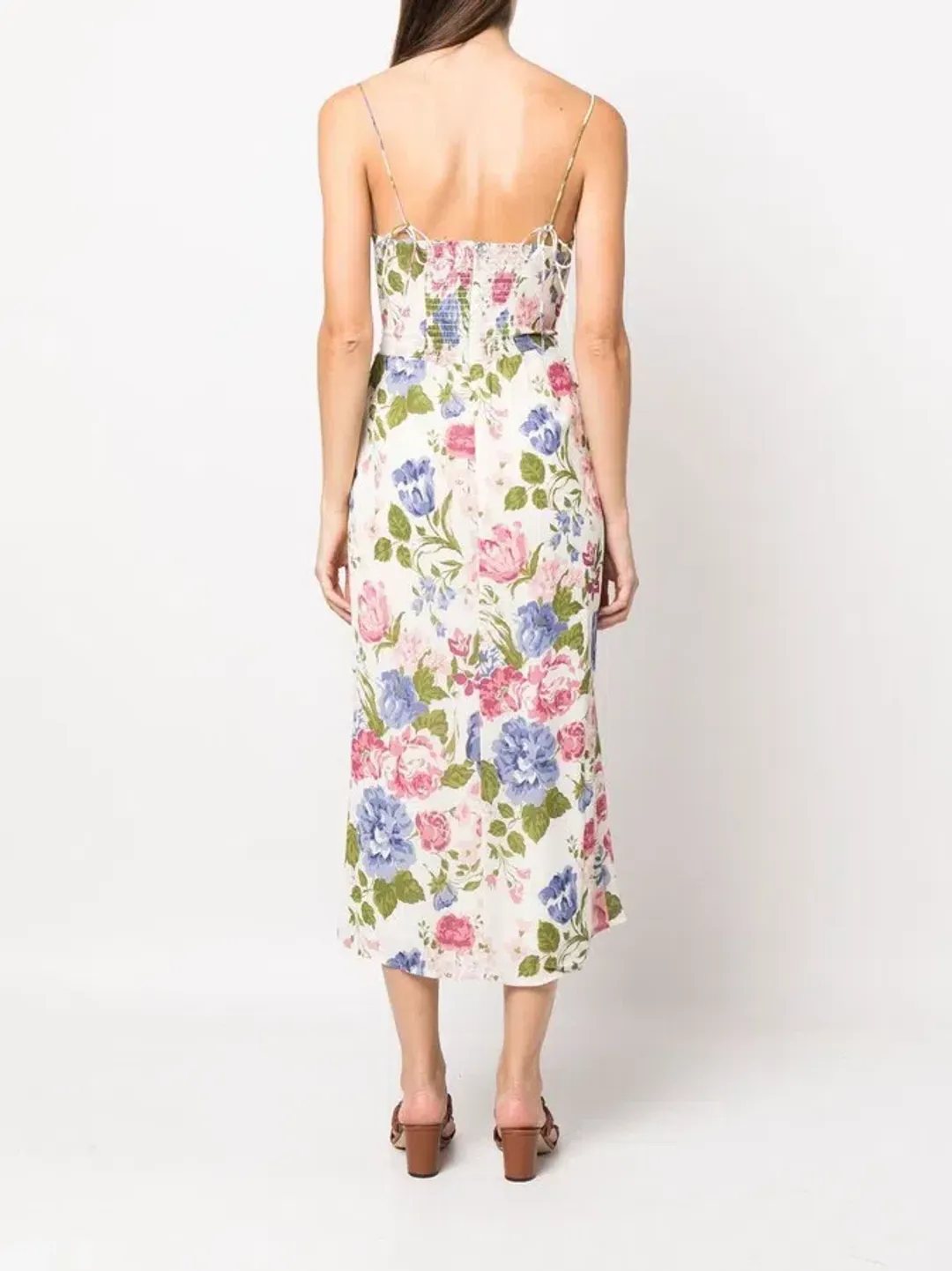 Reformation Kourtney Midi Dress White Floral Print Size UK 12 for rent on The Volte - main image