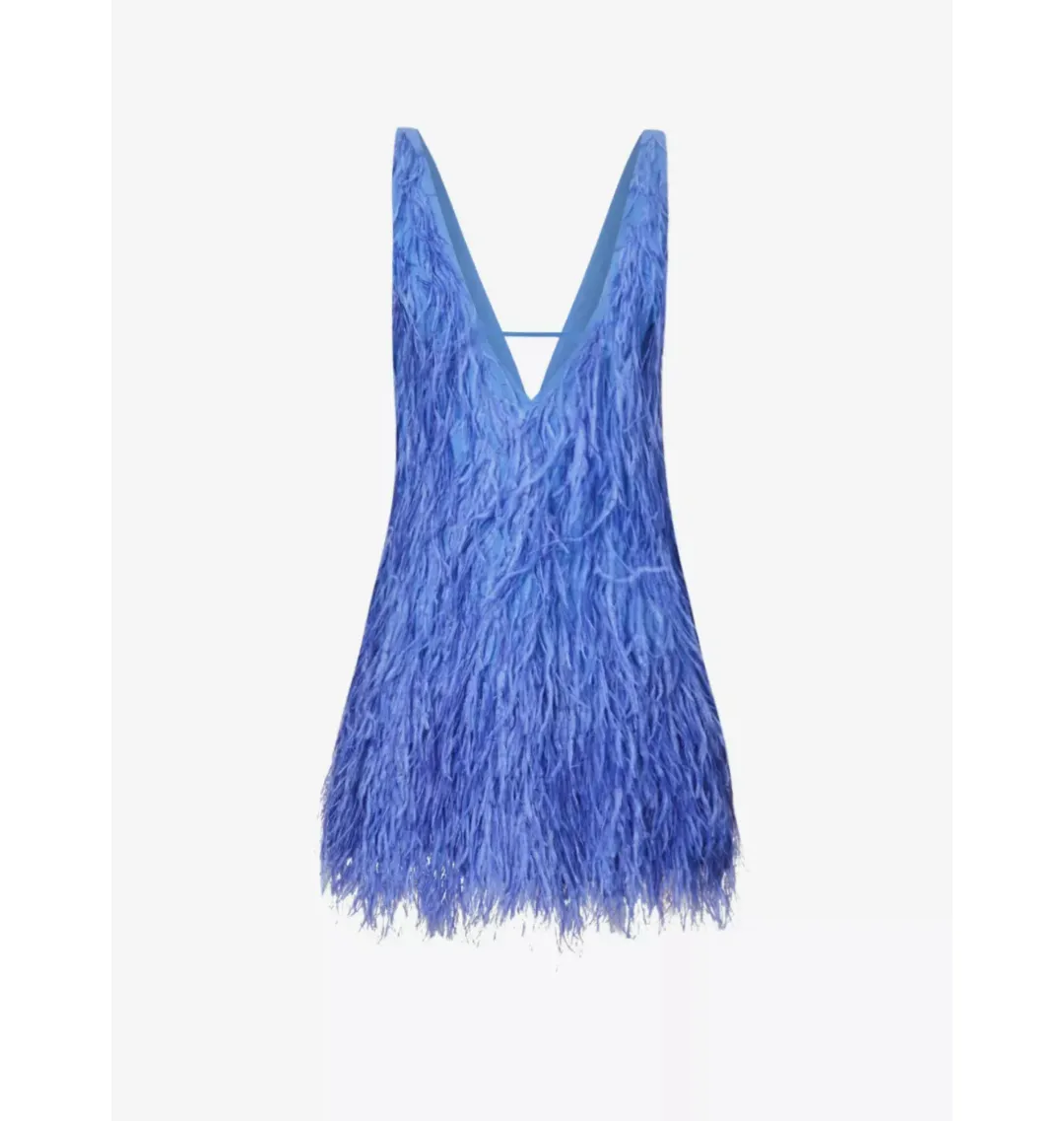 Cult Gaia Ansel Feather Dress Blue Size UK 12 for rent on The Volte - main image
