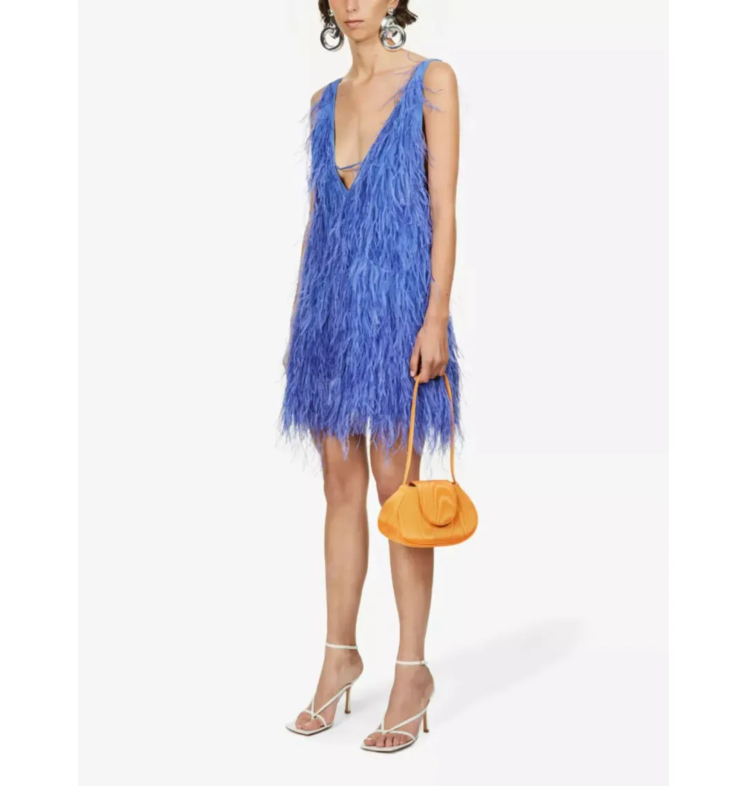 Cult Gaia Ansel Feather Dress Blue Size UK 12 for rent on The Volte - main image