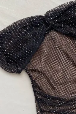 Self-Portrait Fishnet Crystal Off Shoulder Midi Dress Black Size UK 12 for rent on The Volte - image 4