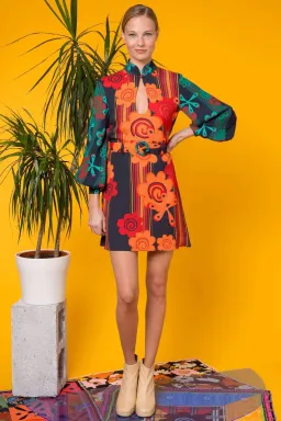 Rixo Michelle Retro Flower Stripe Mini Dress Print Size S / UK 8 for rent on The Volte - image 1