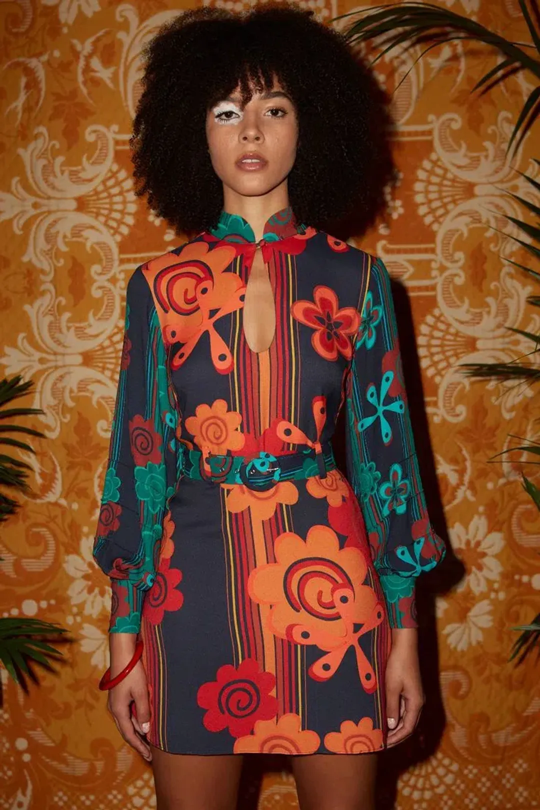 Rixo Michelle Retro Flower Stripe Mini Dress Print Size S / UK 8 for rent on The Volte - main image