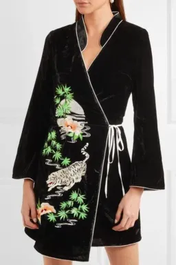 RIXO Iris Tiger Velvet Mini Dress Black Size UK 10 for rent on The Volte - image 2