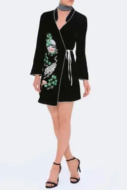 RIXO Iris Tiger Velvet Mini Dress Black Size UK 12 for rent on The Volte - image 1