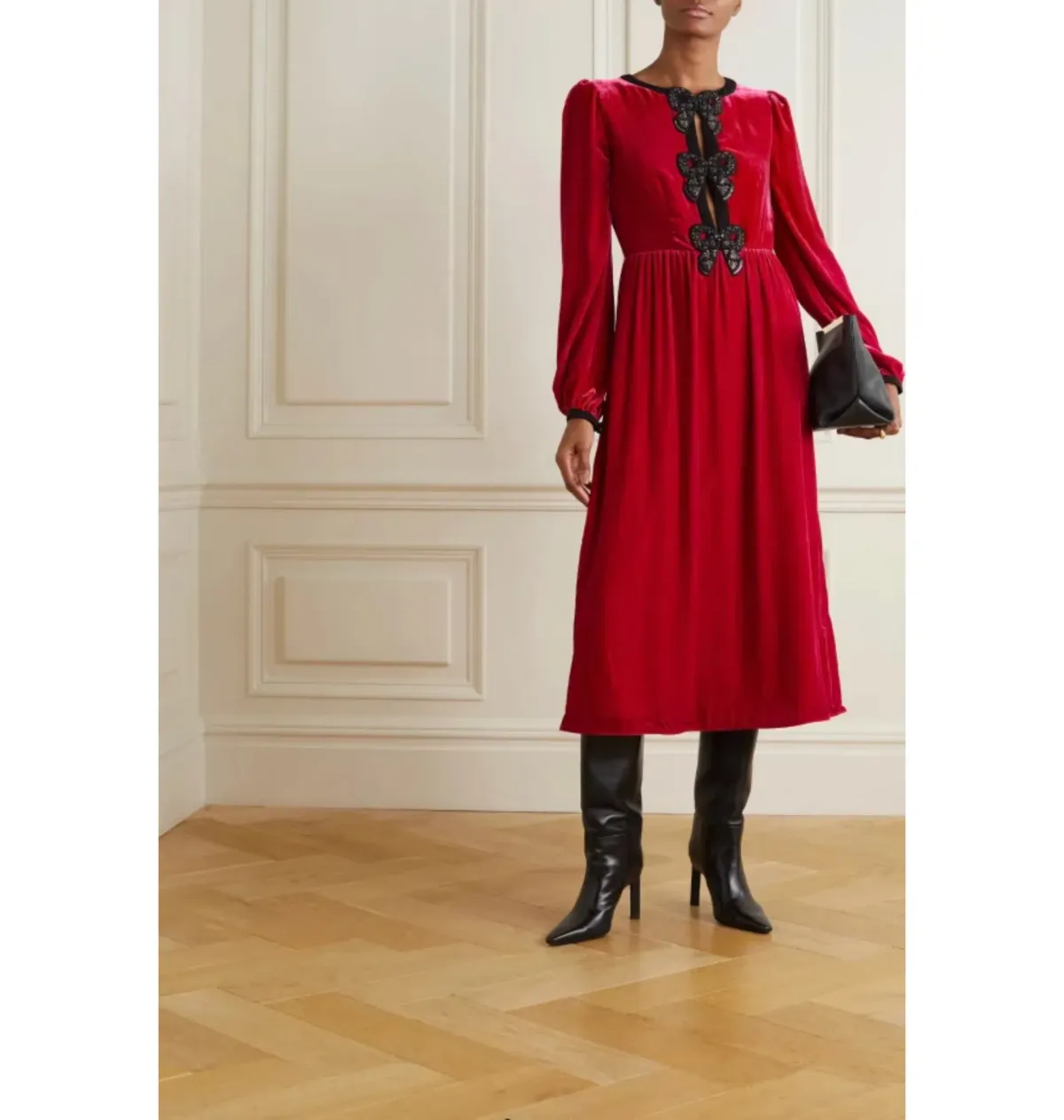 Saloni Camille Velvet Bow Dress Red Size UK 12 for rent on The Volte - main image