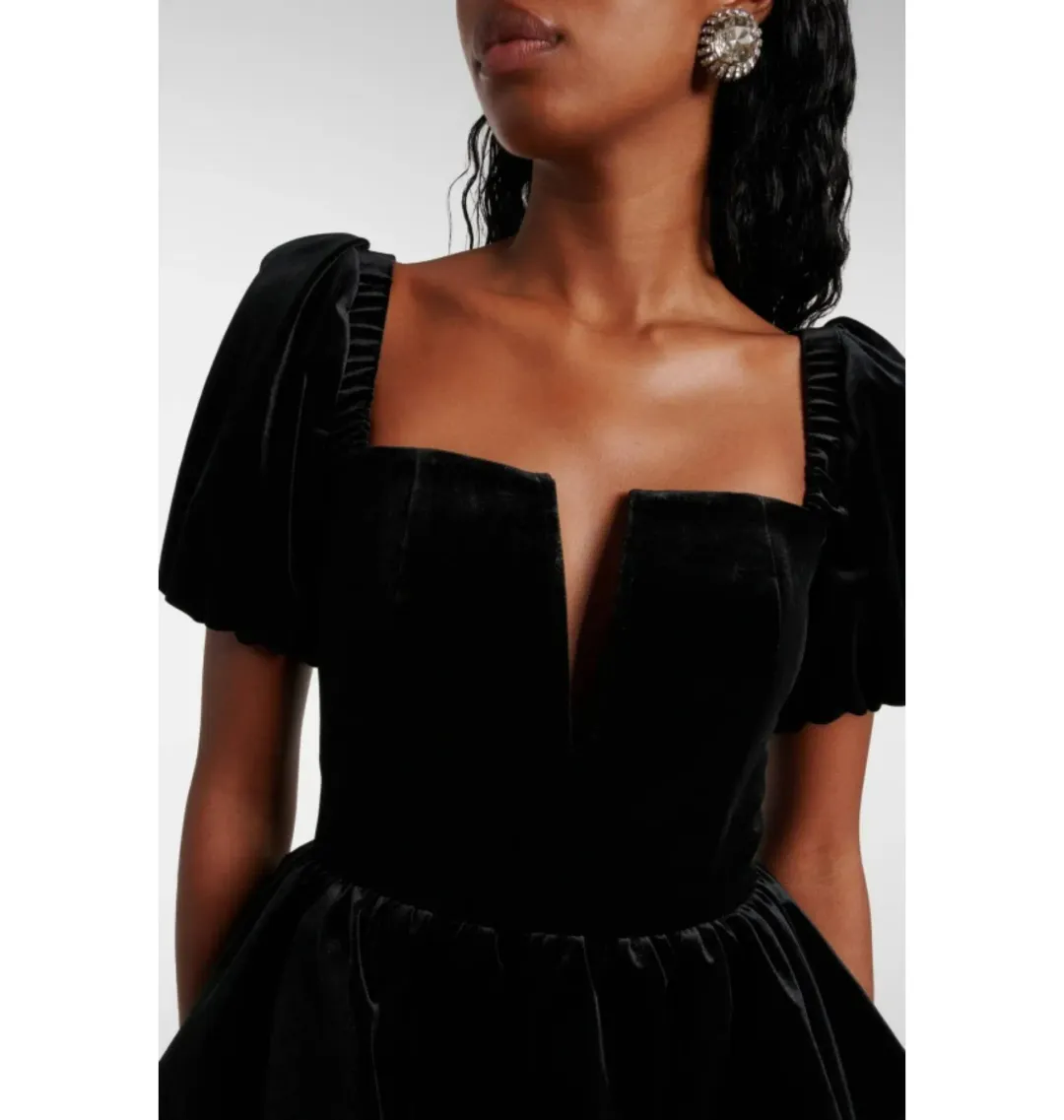 Self Portrait Peplum Velvet Puff Sleeve Dress Black Size UK 10 for rent on The Volte - main image