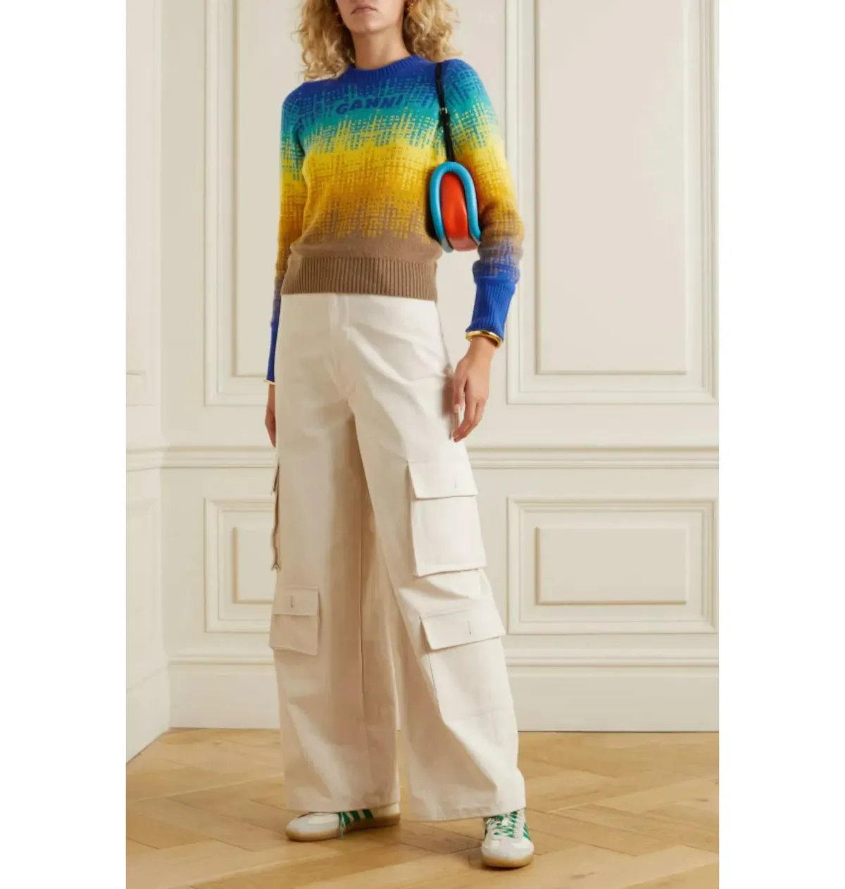 Ganni Intarsia Knit Jumper Blue Size UK 10 for rent on The Volte - main image