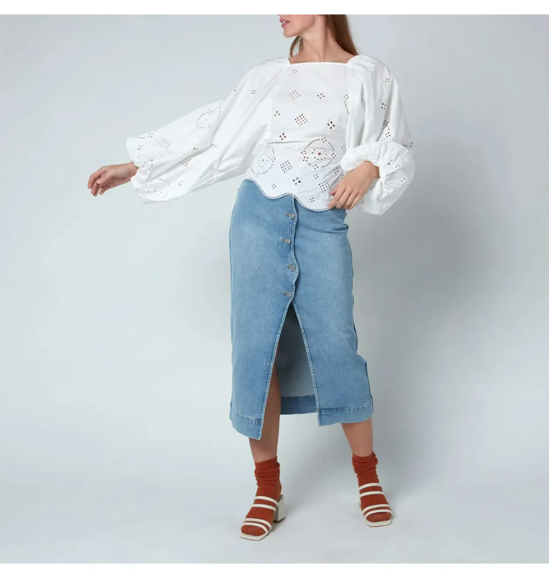 Ganni Broderie Anglais Blouse White Size UK 10 for rent on The Volte - main image