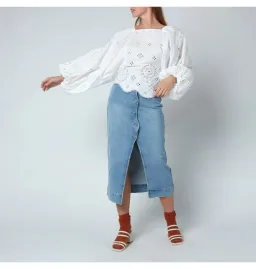 Ganni Broderie Anglais Blouse White Size UK 10 for rent on The Volte - image 1