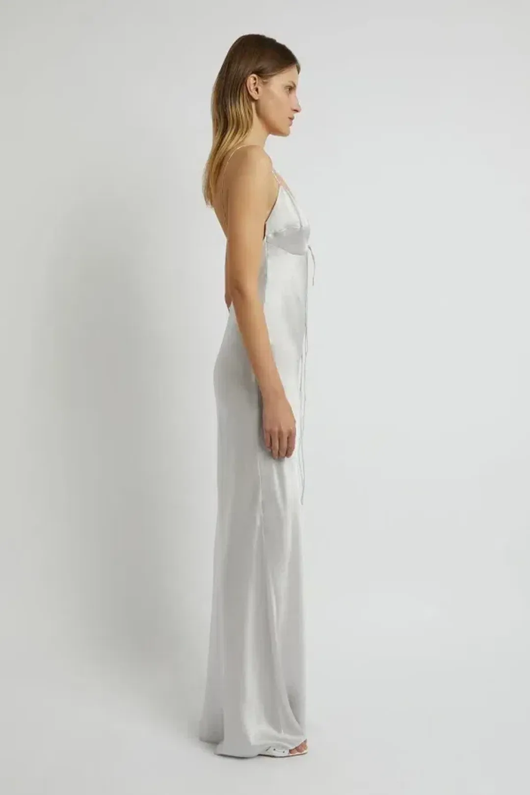 Christopher Esber Slope Tie Silk Maxi Dress Silver Size UK 12 for rent on The Volte - main image