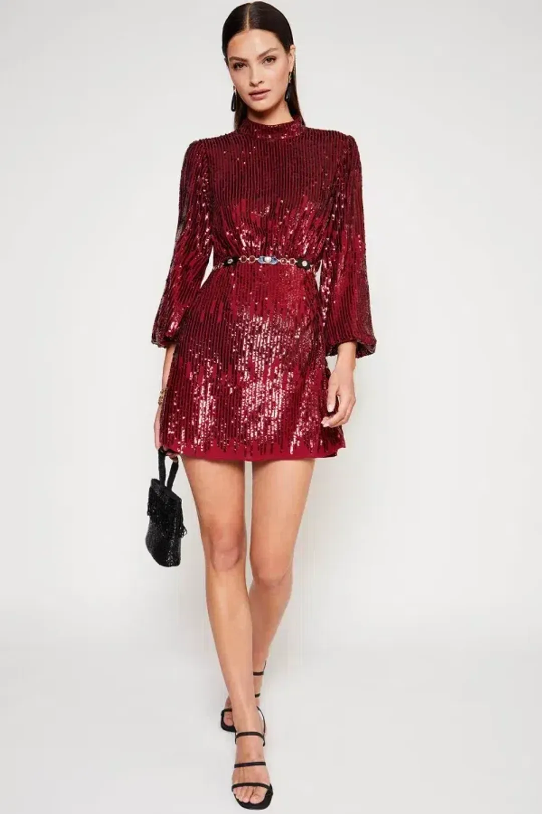 RIXO Samantha Mini Dress Maroon Size UK 12 for rent on The Volte - main image