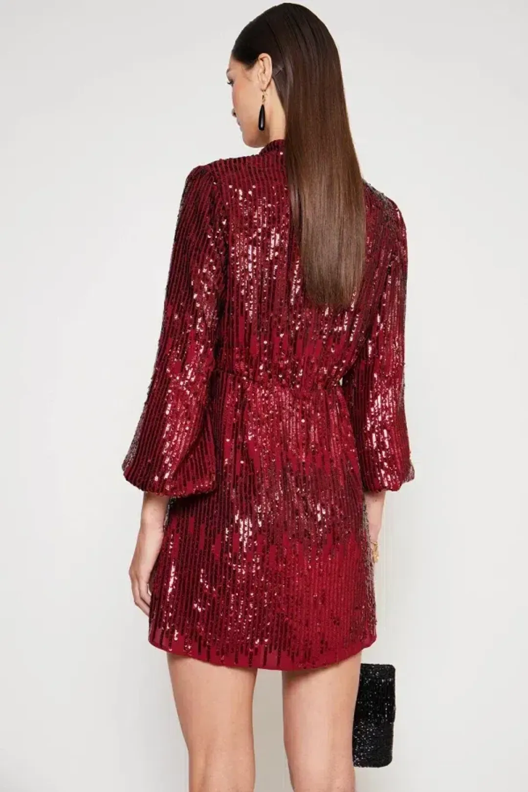 RIXO Samantha Mini Dress Maroon Size UK 12 for rent on The Volte - main image