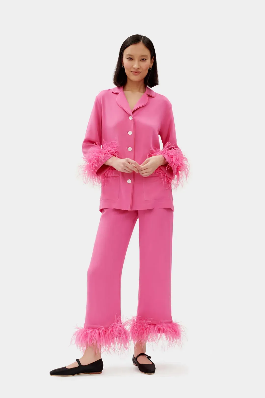 Sleeper Party Double Feathers Pajamas Set Hot Pink Size M / UK 10 for rent on The Volte - main image