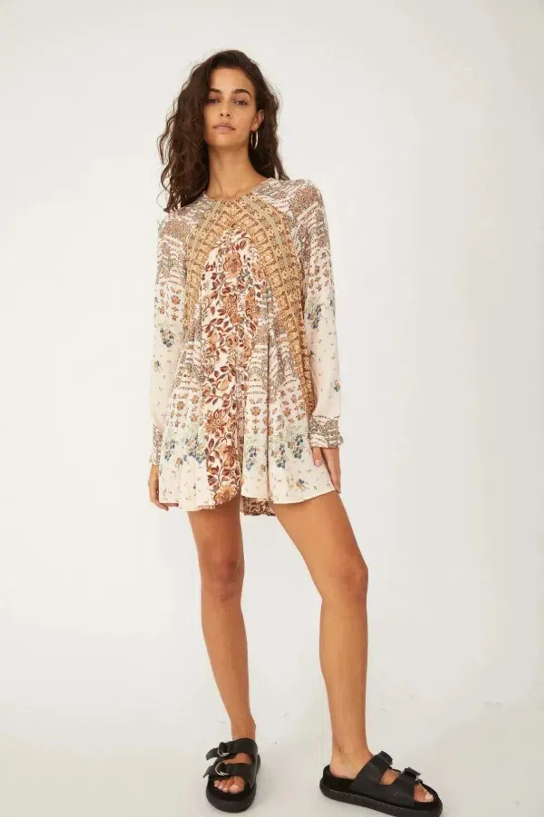 Free People Stevie Printed Tunic Mini Dress Tea Combo Size M / UK 10 for rent on The Volte - main image