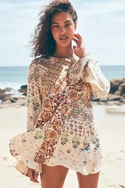 Free People Stevie Printed Tunic Mini Dress Tea Combo Size M / UK 10 for rent on The Volte - image 3