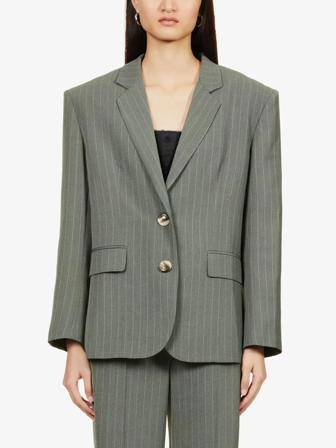 Musier Paris Candice Pinstriped Blazer Green Size UK 10 for rent on The Volte - main image