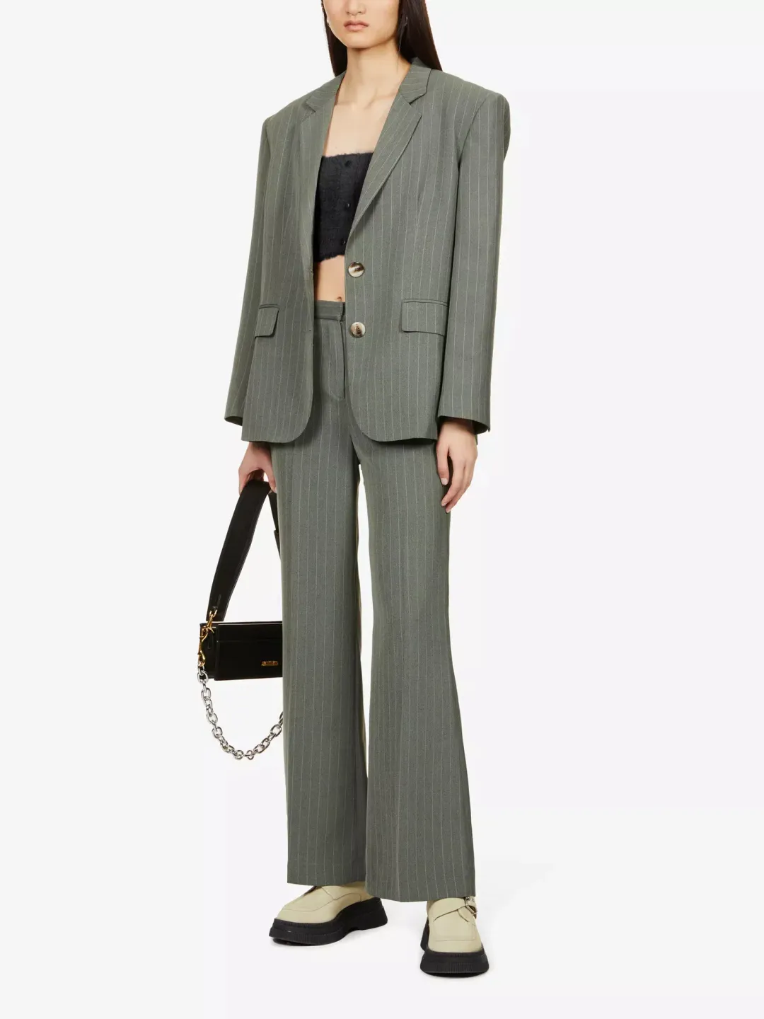 Musier Paris Candice Pinstriped Blazer Green Size UK 10 for rent on The Volte - main image