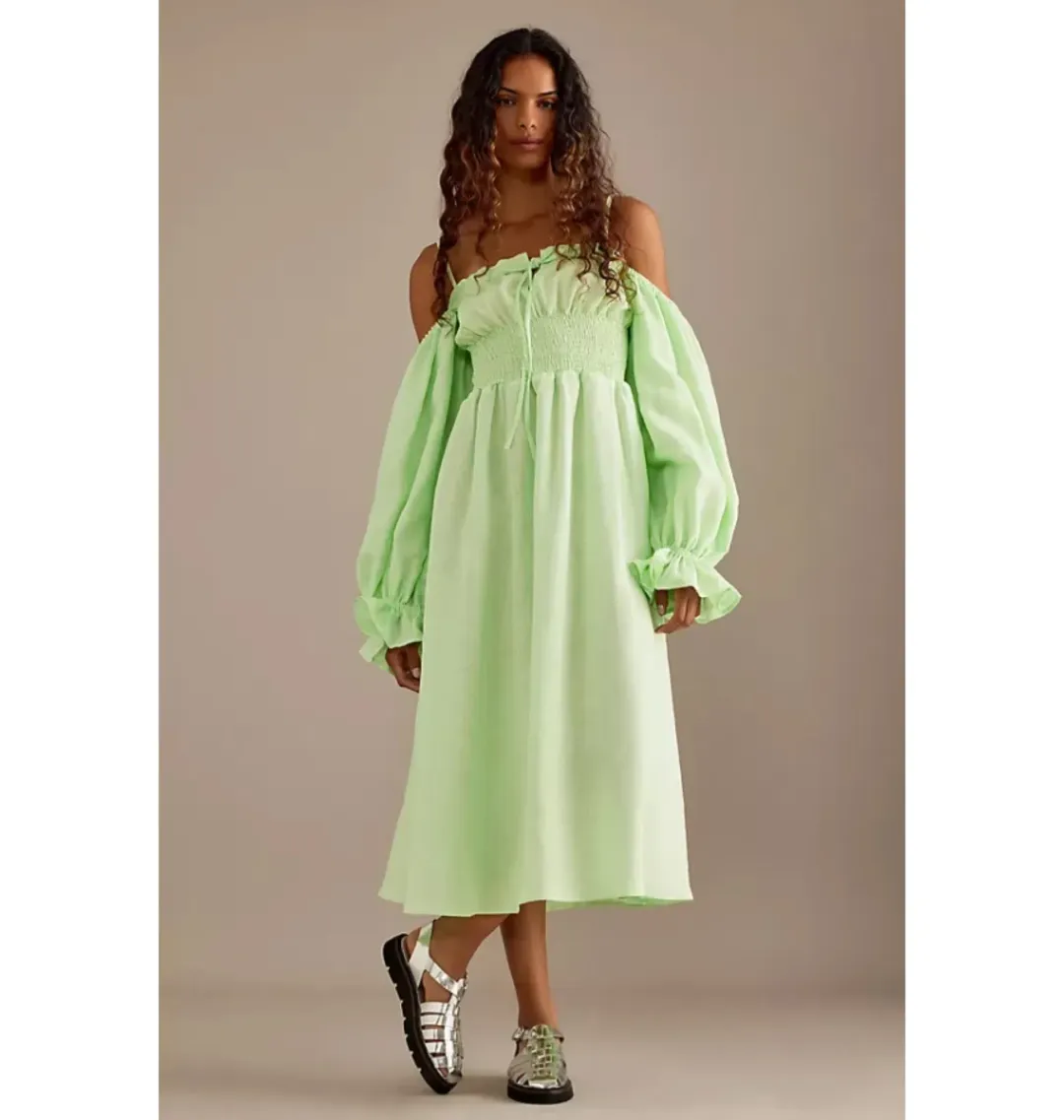 Sleeper Cancan Linen Maxi Dress Green Size XS / UK 6 for rent on The Volte - main image