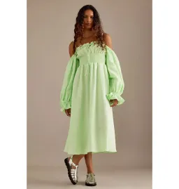 Sleeper Cancan Linen Maxi Dress Green Size XS / UK 6 for rent on The Volte - image 1