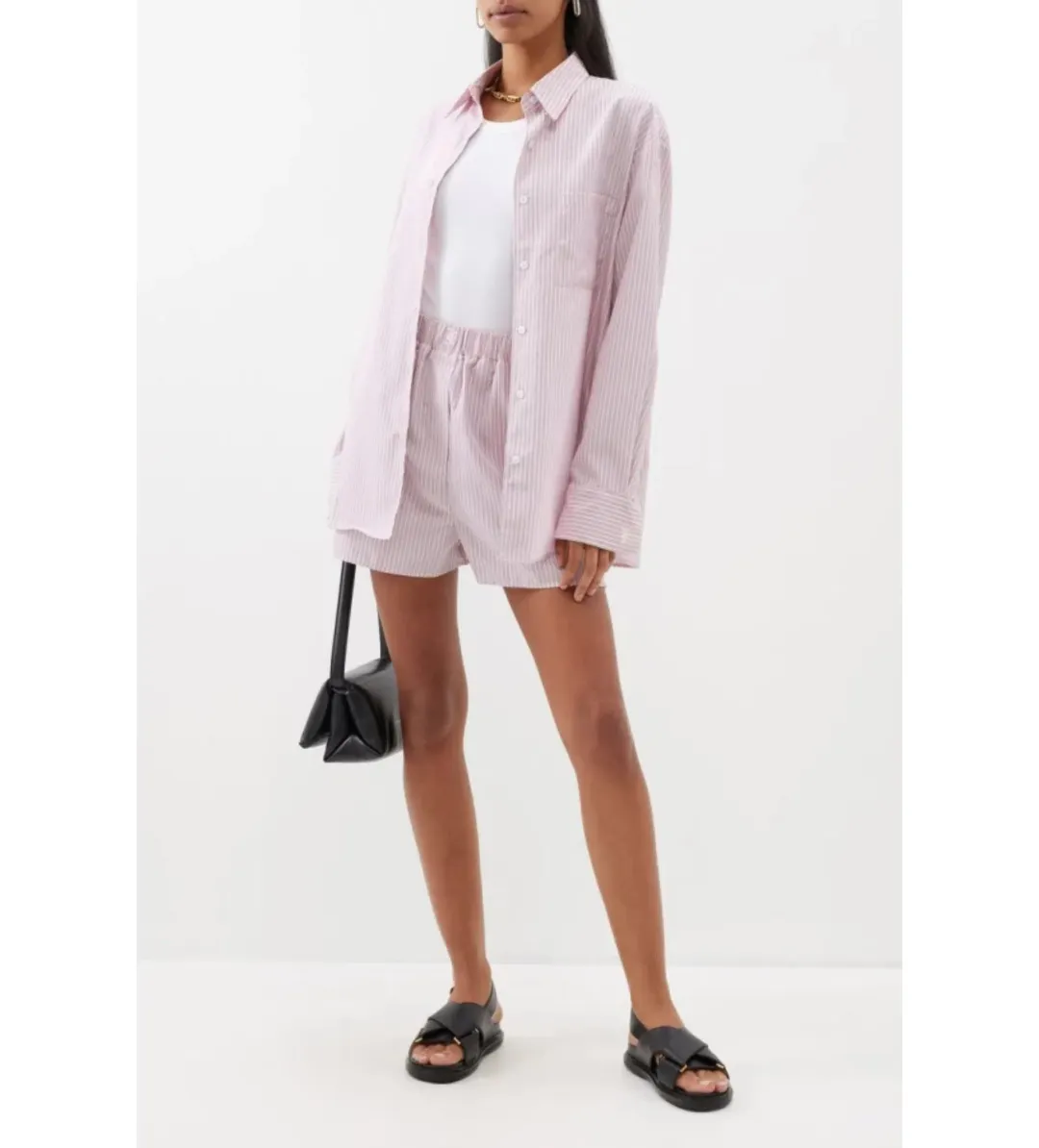 Frankie Shop Lui Striped Shirt and Shorts Pink Twill Size L/UK 12 for rent on The Volte - main image