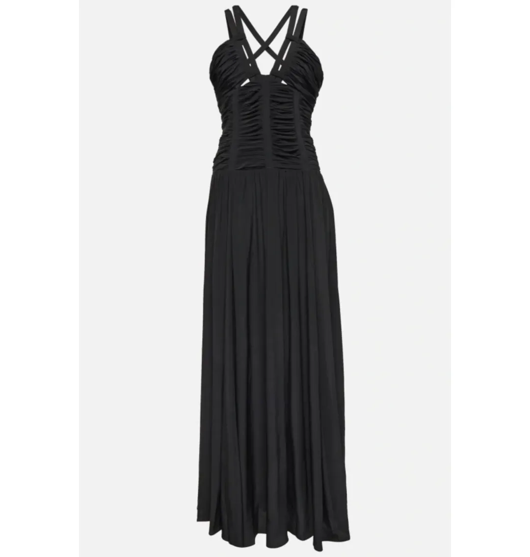Ulla Johnson Anya Ruched Silk Maxi Gown Black Size UK 12 for rent on The Volte - main image