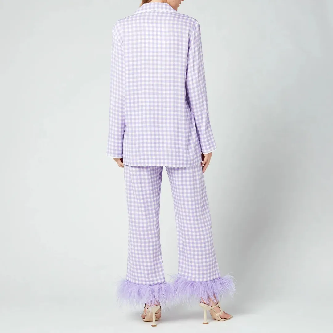 Sleeper Party Gingham Feather Cuff Pajamas Purple Size M / UK 10 for rent on The Volte - main image