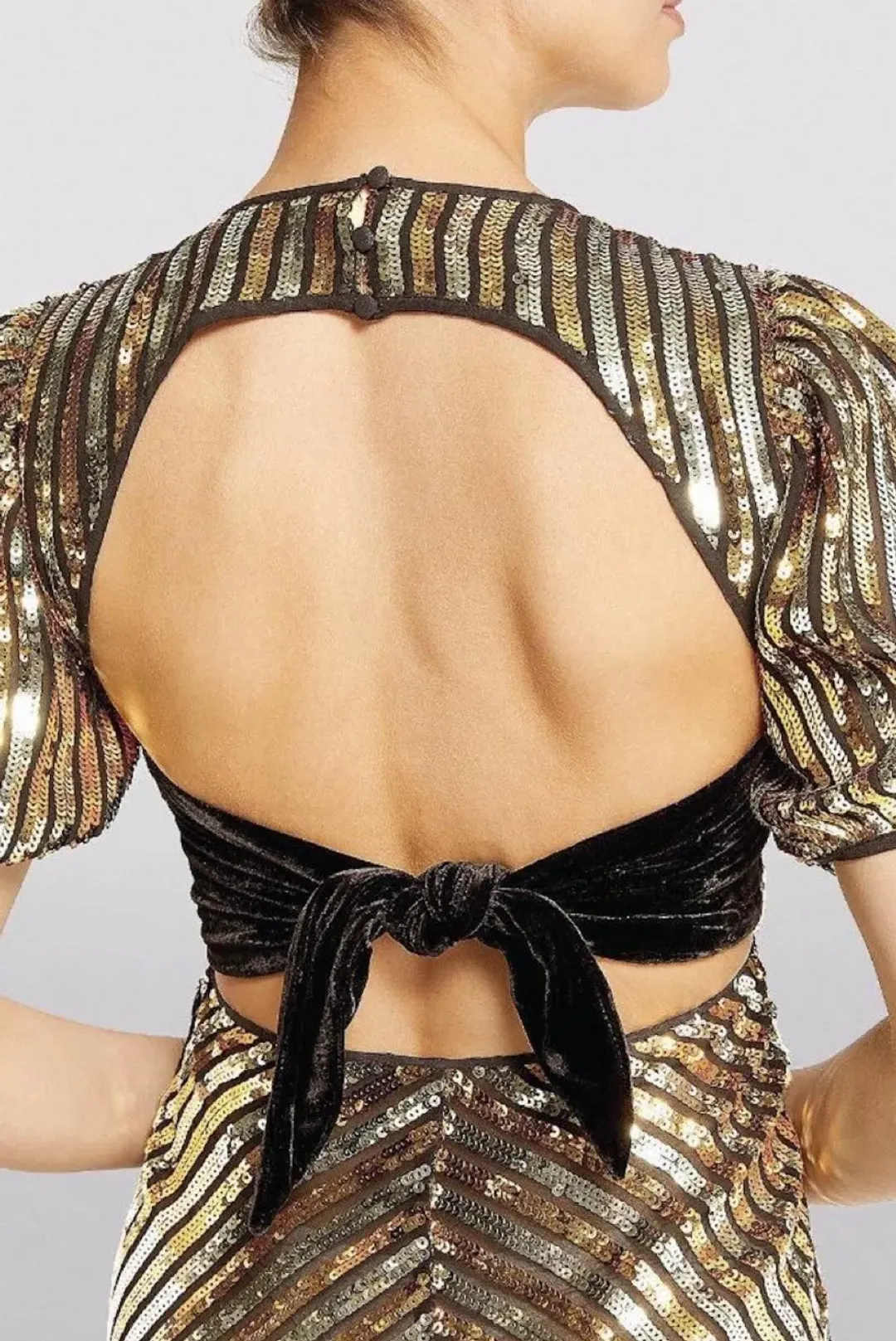 RIXO Gold Sequin Daisy Midi Dress Size UK 10 for rent on The Volte - main image