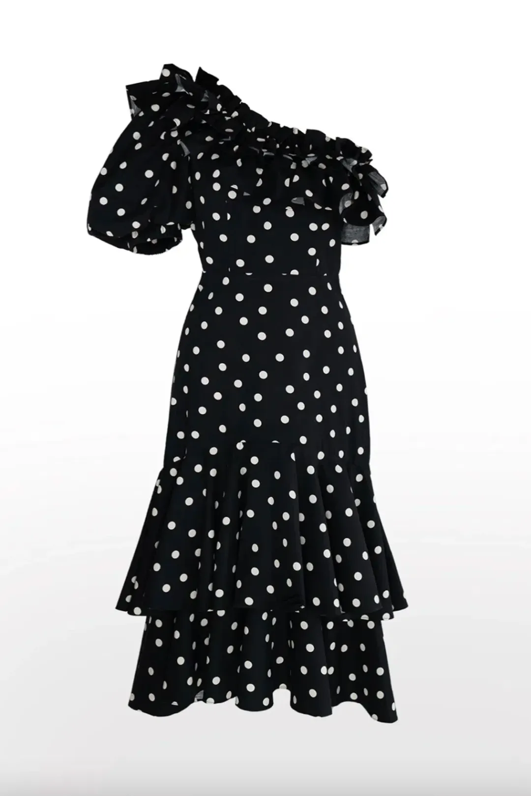 Queens of Archive Jeanne Noir Black Polka Dots Midi Dress Size UK 12 for rent on The Volte - main image