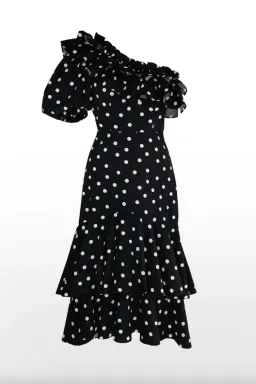 Queens of Archive Jeanne Noir Black Polka Dots Midi Dress Size UK 12 for rent on The Volte - image 3