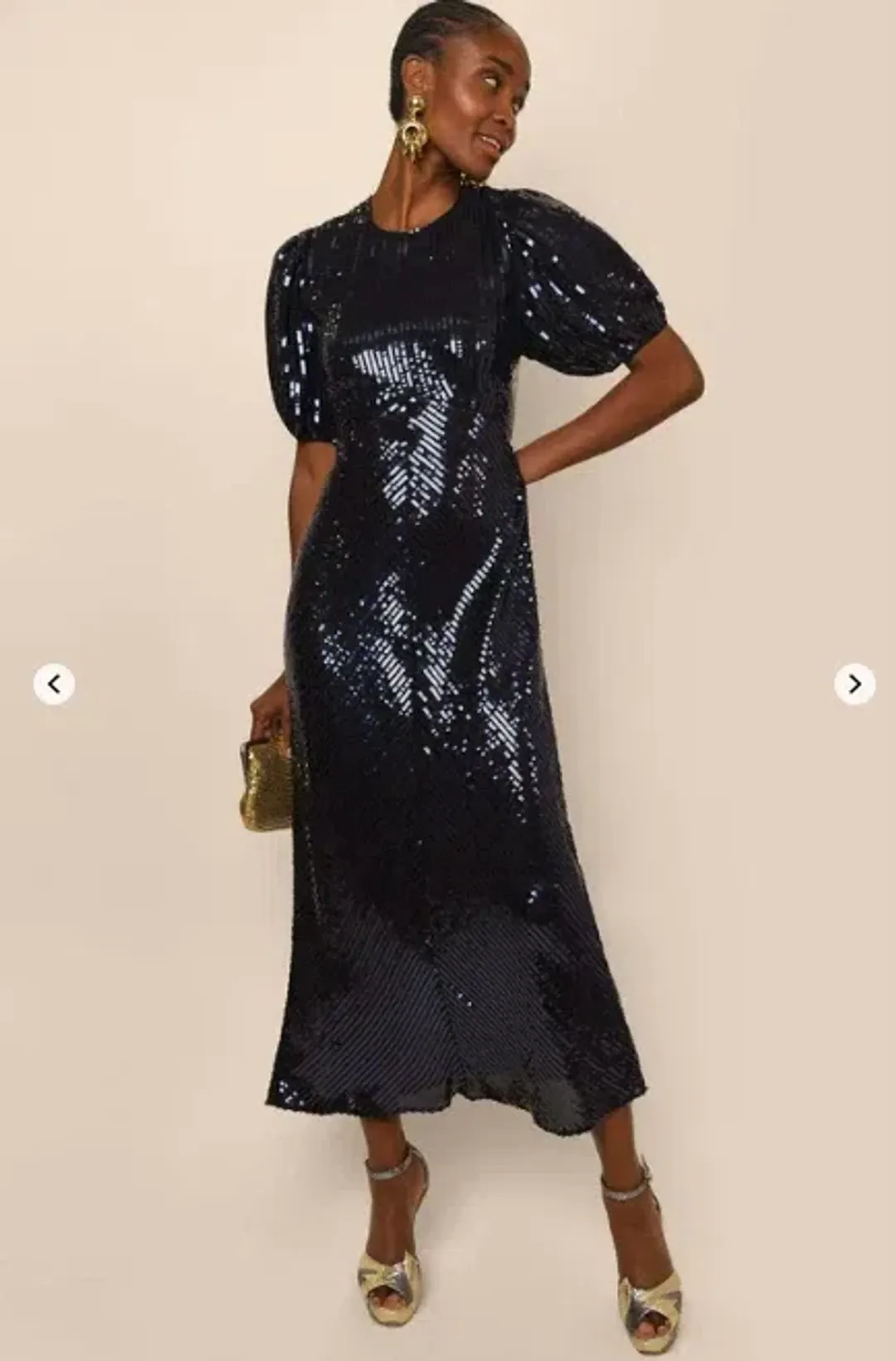 Rixo Daisy Sequin Midi Dress Black Size UK 10 for rent on The Volte - main image