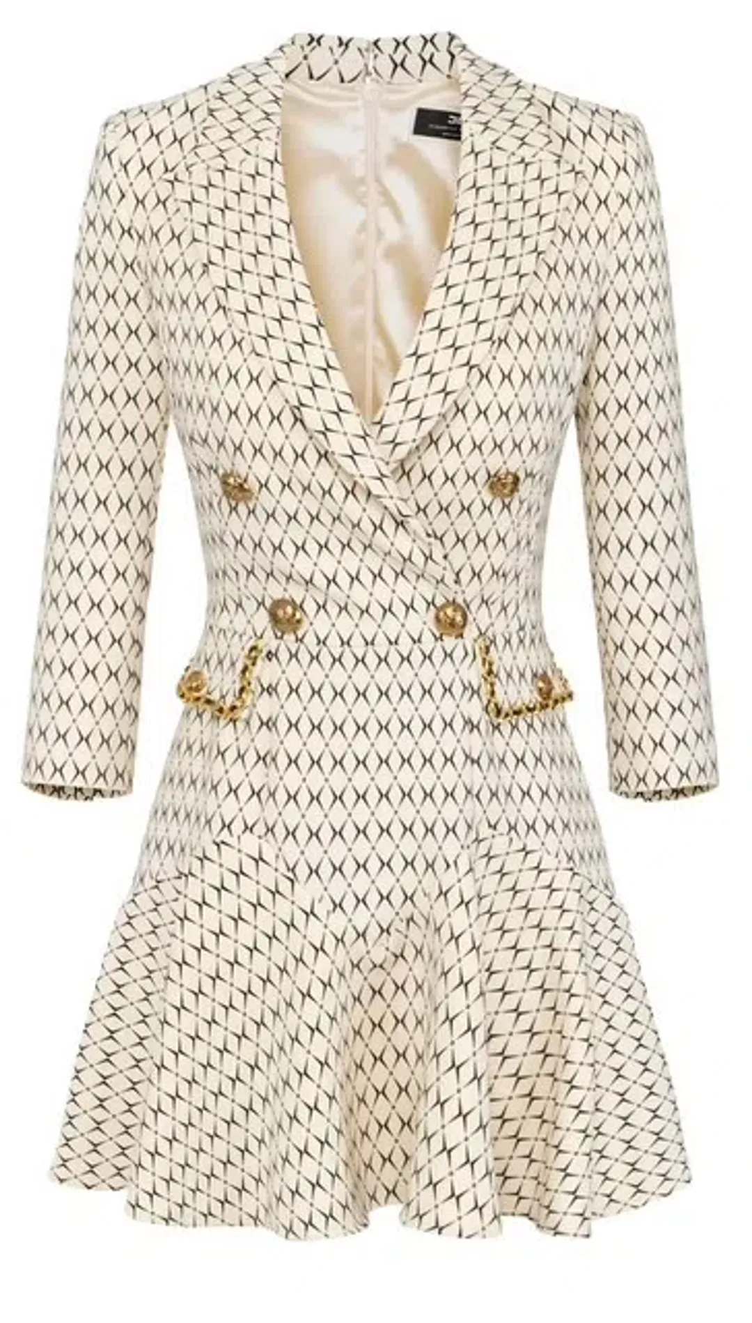 Elisabetta Franchi Cream Mini Coat Dress Trimmed With Gold Chain and Leather Size UK 10 for rent on The Volte - main image