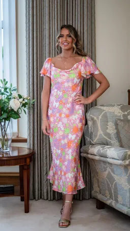 Olivia Rubin Amelia Midi Dress Floral Pink UK Size 12 for rent on The Volte - image 1