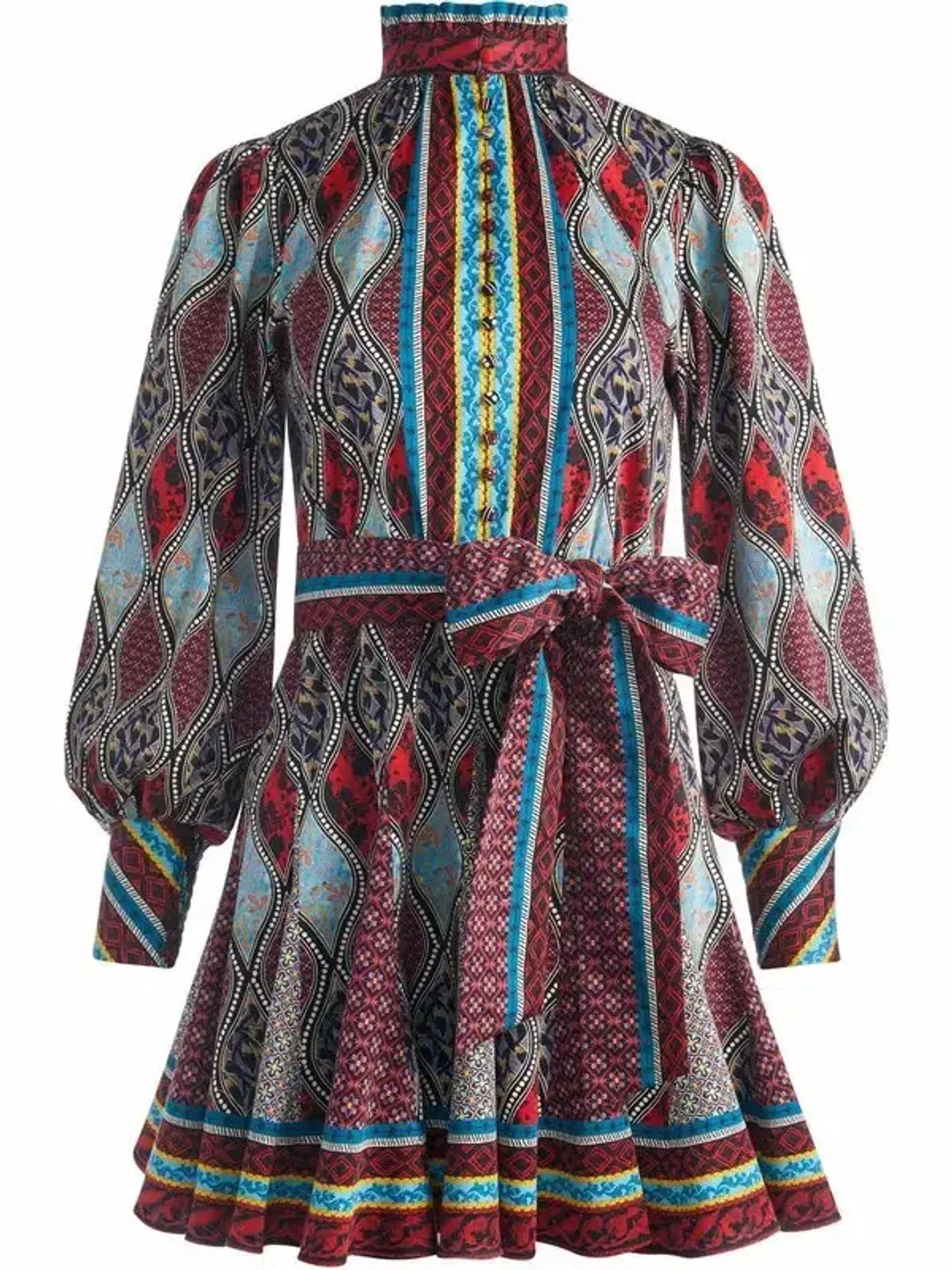 Alice and Olivia Mina Button Front Godet Mini Dress Multicolor Size UK 12 for rent on The Volte - main image