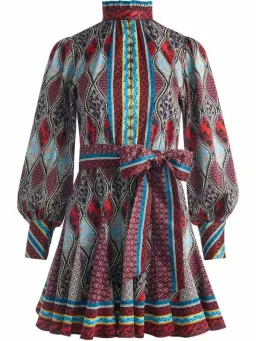 Alice and Olivia Mina Button Front Godet Mini Dress Multicolor Size UK 12 for rent on The Volte - image 5