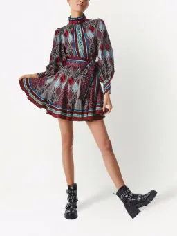 Alice and Olivia Mina Button Front Godet Mini Dress Multicolor Size UK 12 for rent on The Volte - image 1