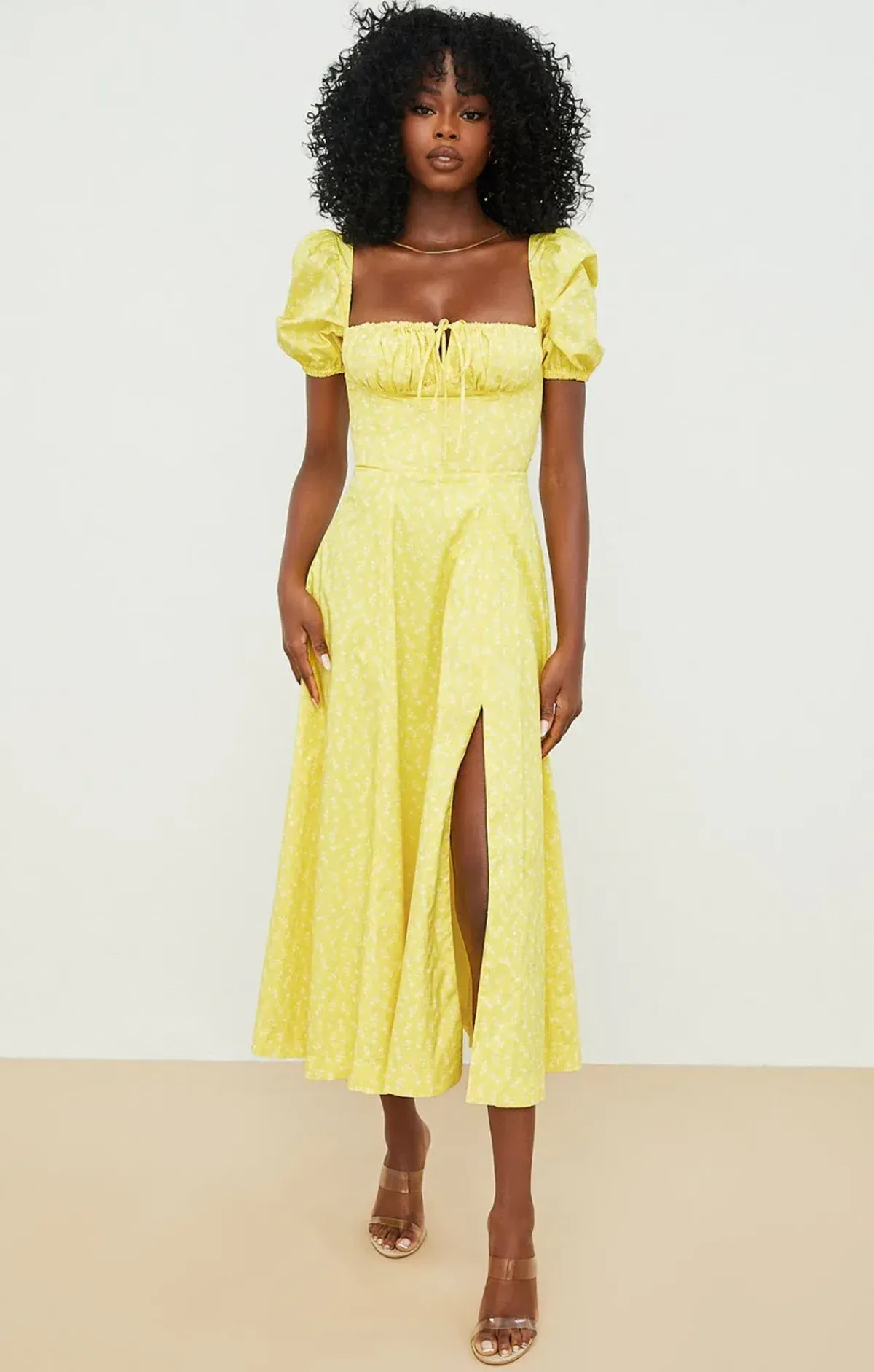 House of CB Tallulah Yellow Midi Dress Size UK 10 for rent on The Volte - main image