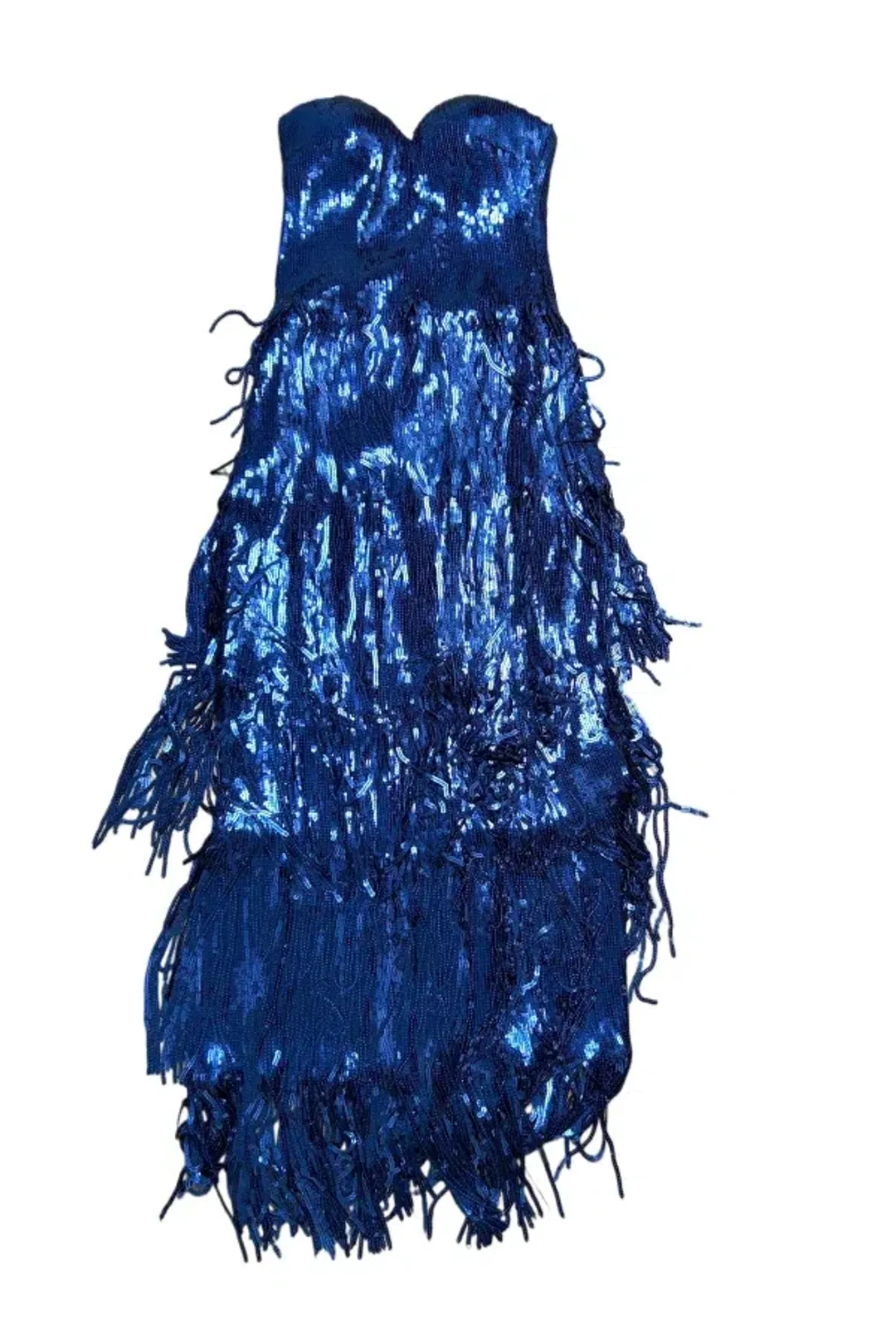 GODDIVA Sweetheart Neck Sequin Fringe Maxi Dress Size UK 10 for rent on The Volte - main image