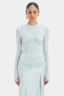 Sir The Label Alessia Ice Blue Silk Satin Jersey Draped Maxi Dress for rent on The Volte - image 2